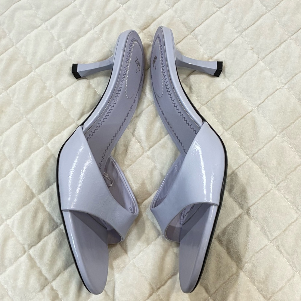 Zara Lilac Patent Kitten Heel Mules Lavender Light Purple Slide Sandal 37 - Picture 4 of 6